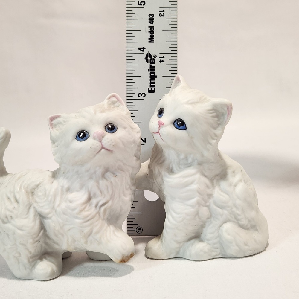 Pair Vintage Homco White Kittens Cat Figurines W/ Blue Eyes Taiwan 1970s Cute - Picture 16 of 16